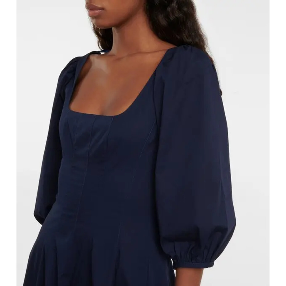 Staud Swells Puff Sleeve Poplin Midi Dress - 2 - Black - Picture 4 of 8